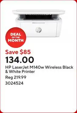 Staples HP LaserJet M140w Wireless Black & White Printer offer