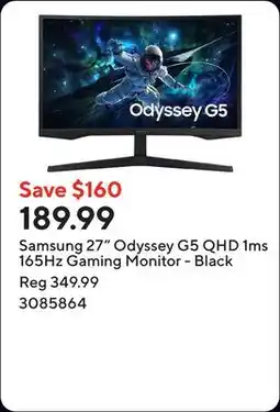 Staples Samsung 27 Odyssey G5 QHD 1ms 165Hz Gaming Monitor - Black offer