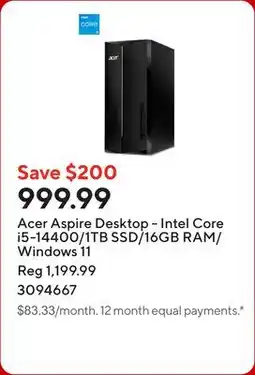 Staples Acer Aspire Desktop - Intel Core i5-14400/1TB SSD/16GB RAM/Windows 11 offer