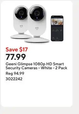 Staples Geeni Glimpse 1080p HD Smart Security Cameras - White offer