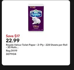 Staples Royale Velour Toilet Paper - 2-Ply - 228 Sheets per Roll - 30 Rolls per Pack offer