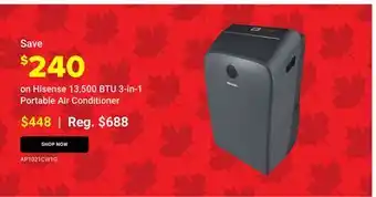 Visions Electronics Hisense 13,500 BTU 3-in-1 Portable Air Conditioner offer