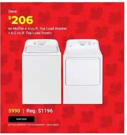 Visions Electronics Moffat 4.4 cu.ft. Top Load Washer + 6.2 cu.ft. Top Load Dryerv offer