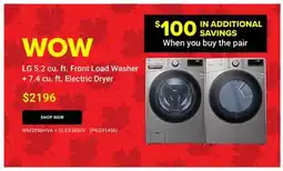 Visions Electronics LG 5.2 cu. ft. Front Load Washer + 7.4 cu. ft. Electric Dryer offer