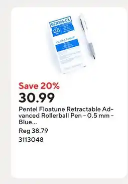 Staples Pentel Floatune Retractable Advanced Rollerball Pen - 0.5 mm - Blue Ink offer
