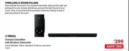 Visions Electronics YAMAHA Compact Soundbar with Wireless Subwoofer 4 Sound Modes: Stereo, Standard, 3D Movie, and Game offer
