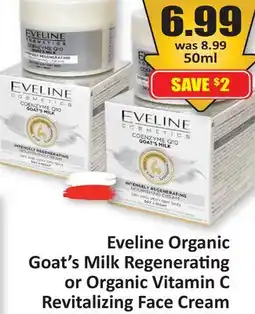 Starsky Eveline Organic Goat's Milk Regenerating or Organic Vitamin C Revitalizing Face Cream offer