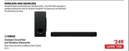 Visions Electronics YAMAHA Compact Sound Bar and Wireless Subwoofer offer