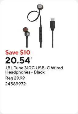 Staples JBL Tune 310C USB-C Wired Headphones - Black offer