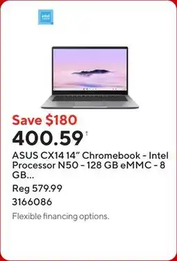 Staples ASUS CX14 14 Chromebook - Intel Processor N50 - 128 GB eMMC - 8 GB RAM - Chrome OS - Misty Grey offer