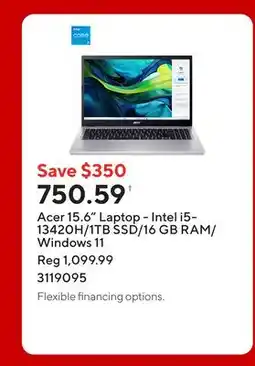 Staples Acer 15.6 Laptop - Intel i5-13420H/1TB SSD/16 GB RAM/Windows 11 offer
