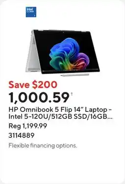 Staples HP Omnibook 5 Flip 14 Laptop - Intel 5-120U/512GB SSD/16GB RAM/Windows 11 Home offer