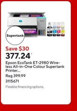 Staples Epson EcoTank ET-2980 Wireless All-in-One Colour Supertank Printer - White offer