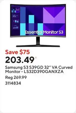 Staples Samsung S3 S39GD 32 VA Curved Monitor - LS32D390GANXZA offer