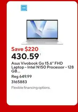 Staples Asus Vivobook Go 15.6 FHD Laptop - Intel N150 Processor - 128 GB UFS - 4 GB RAM - Windows 11 offer