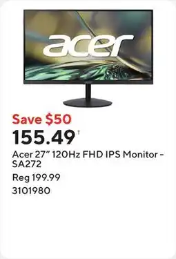 Staples Acer 27 120Hz FHD IPS Monitor - SA272 offer