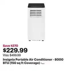 Best Buy Insignia Portable Air Conditioner - 8000 BTU (150 sq ft Coverage) - Remote - White/Black offer