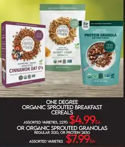 Fiesta Farms ONE DEGREE ORGANIC SPROUTED BREAKFAST CEREALS offer