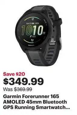 Best Buy Garmin Forerunner 165 AMOLED 45mm Bluetooth GPS Running Smartwatch - Black/Slate Grey offer