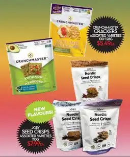 Fiesta Farms CRUNCHMASTER CRACKERS, ASSORTED VARIETIES, 100-125G AND JOEY SEED CRISPS, ASSORTED VARIETIES offer