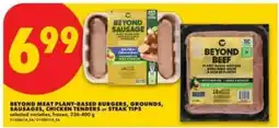 No Frills Beyond meat plant-based burgers, grounds, sausages, chicken tenders or steak tips offer