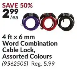 Princess Auto Word Combination Cable Lock, Assorted Colours offer