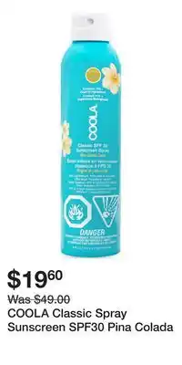 Well COOLA Classic Spray Sunscreen SPF30 Pina Colada offer