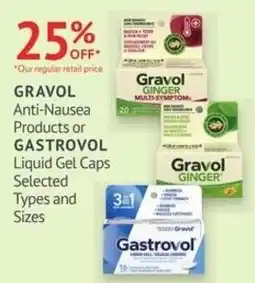 Guardian Pharmacy Gravol Anti-Nausea Products or Gastrovol Liquid Gel Caps offer