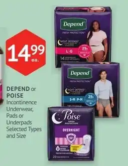 Guardian Pharmacy Depend or Poise Incontinence Underwear, Pads or Underpads offer