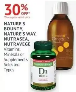 Guardian Pharmacy Nature's Bounty, Nature's Way, Nutrasea, Nutravege Vitamins, Minerals or Supplements offer