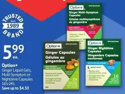 Guardian Pharmacy Option+ Ginger Liquid Gels, Multi-Symptom or Nighttime Capsules offer