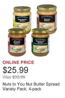 Costco Nuts to You Nut Butter Spread Variety Pack, 4-pack offer