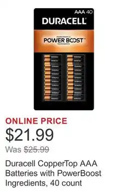Costco Duracell CopperTop AAA Batteries with PowerBoost Ingredients, 40 count offer