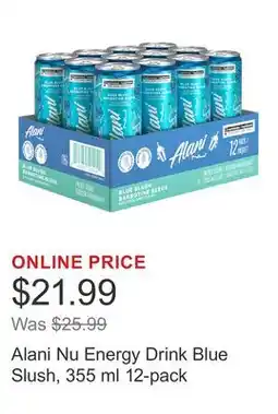 Costco Alani Nu Energy Drink Blue Slush, 355 ml 12-pack offer