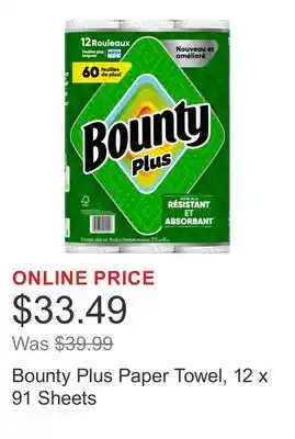 Costco Bounty Plus Paper Towel, 12 x 91 Sheets offer