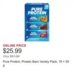 Costco Pure Protein, Protein Bars Variety Pack, 18 × offer