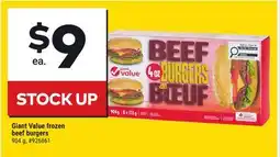Giant Tiger Giant Value frozen beef burgers offer