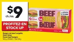 Giant Tiger Giant Value frozen beef burgers offer