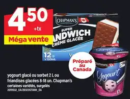 Maxi YOGOURT GLACÉ OU SORBET, 2 L OU FRIANDISES GLACÉES, 8-18 UN. CHAPMAN'S offer
