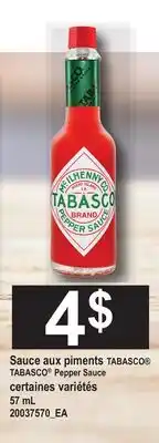 Provigo SAUCE AUX PIMENTS TABASCO , 57 mL | TABASCO PEPPER SAUCE offer