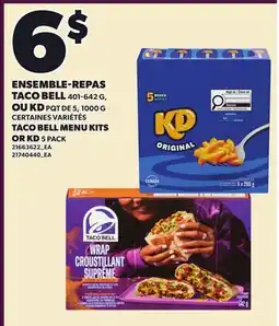 Provigo ENSEMBLE-REPAS TACO BELL, 401-642 G, OU KD, PQT DE 5, 1000 G | TACO BELL MENU KITS OR KD, 5 PACK offer