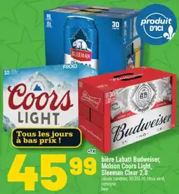 Marché Richelieu bière Labatt Budweiser, Molson Coors Light, Sleeman Clear 2.0 | beer offer