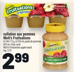 Metro COLLATION AUX POMMES MOTT'S FRUITSATIONS | MOTT'S FRUITSATIONS APPLE SNACK offer