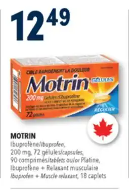 Familiprix MOTRIN, Ibuprofen, 200 mg, 72 capsules, 90 tablets or Ibuprofen + Muscle relaxant, 18 caplets offer