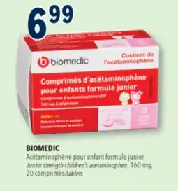 Familiprix BIOMEDIC, Junior strength children's acetaminophen, 160 mg, 20 tablets offer