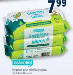 Familiprix Essentiel baby wipes fragrance free 3x64un offer