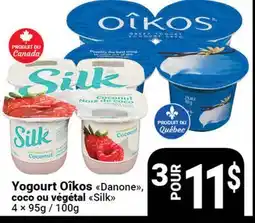 Pasquier Yogourt Oîkos Danone, coco ou végétal Silk offer