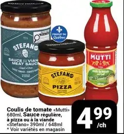 Pasquier Coulis de tomate Mutti, Sauce régulière à pizza ou à la viande Stefano offer