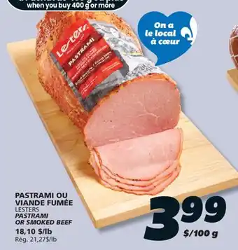IGA LESTERS PASTRAMI OR SMOKED BEEF offer