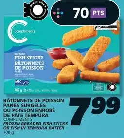IGA COMPLIMENTS FROZEN BREADED FISH STICKS OR FISH IN TEMPURA BATTER offer